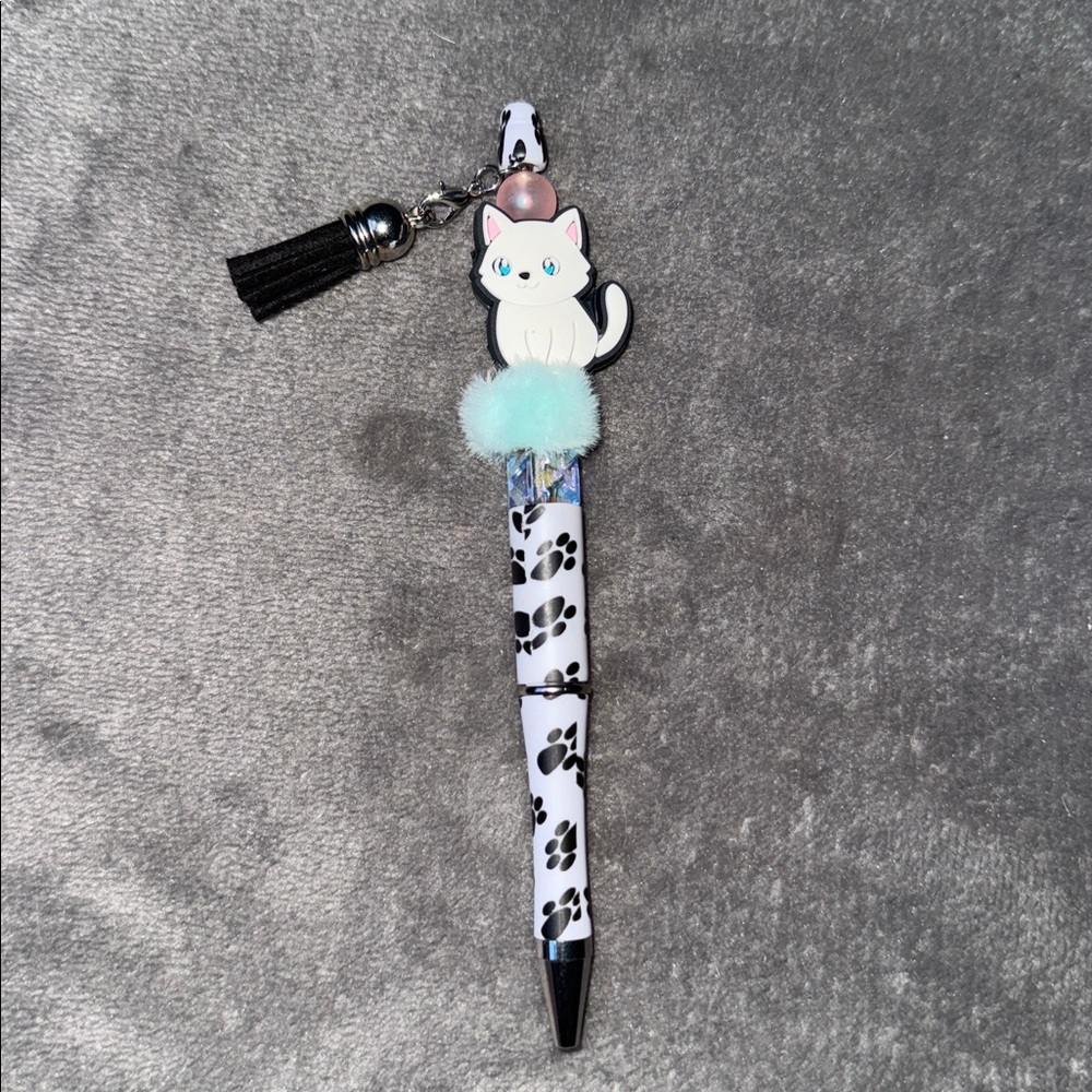 Cute Cat Paw Print Pen with Charm